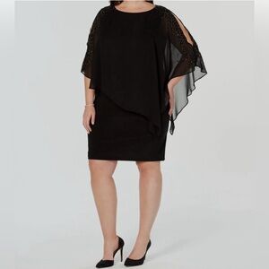 EUC Xscape Black Dress with Beaded Sleeves Cocktail Formal Wedding 16W